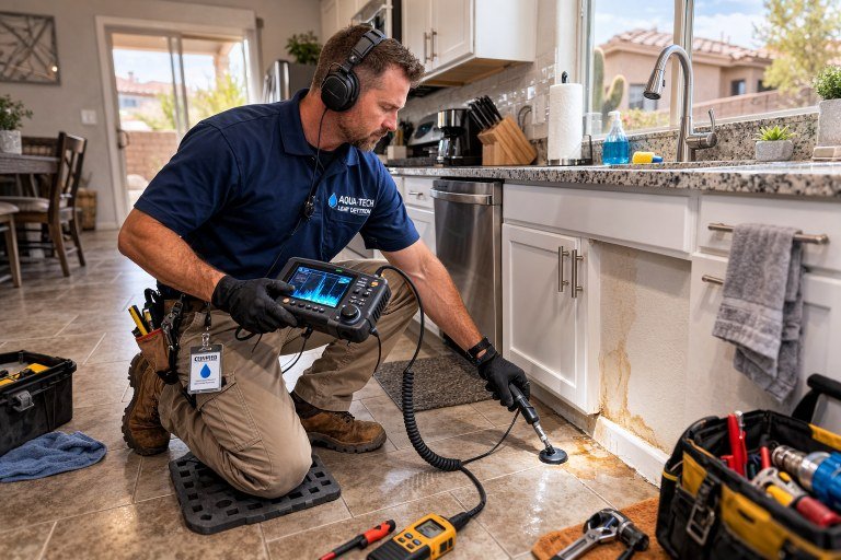 technician performing slab leak detection in Tucson Arizona home